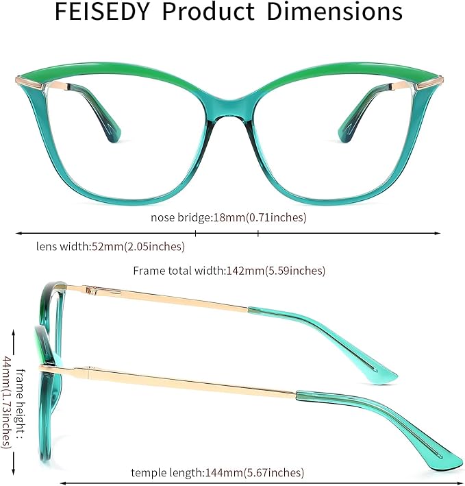 FEISEDY Blue Light Blocking Glasses Computer Glasses Women Men Cateye TR90 Frame B2772