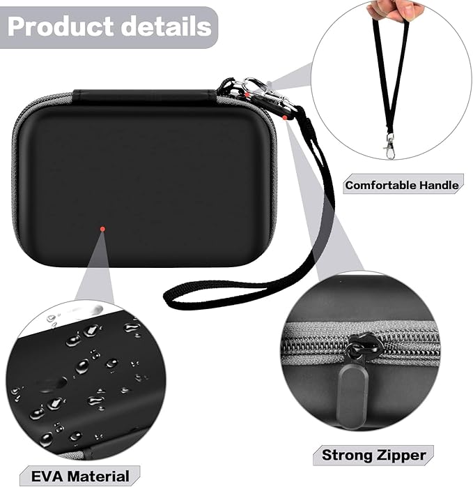 Multi-purpose Storage Bag Comaptible with JBL GO 4, for Canon Ivy 2 Mini Photo Printer, for KODAK Step, for Anker 733 Power Bank，Carrying Protective Case with Mesh Pocket & Wrist Strap(Bag Only)Black