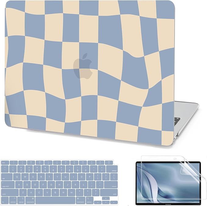 AKIT Compatible with MacBook Air 13 Inch Case M1 2022 2021 2020 2019 2018 A2337 A2179 A1932, Unique Pattern Shell Case+Screen Protector+Keyboard Cover for MacBook Air 13.3 Inch, Blue Checkerboard