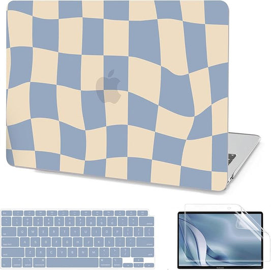 AKIT Compatible with MacBook Air 13 Inch Case M1 2022 2021 2020 2019 2018 A2337 A2179 A1932, Unique Pattern Shell Case+Screen Protector+Keyboard Cover for MacBook Air 13.3 Inch, Blue Checkerboard