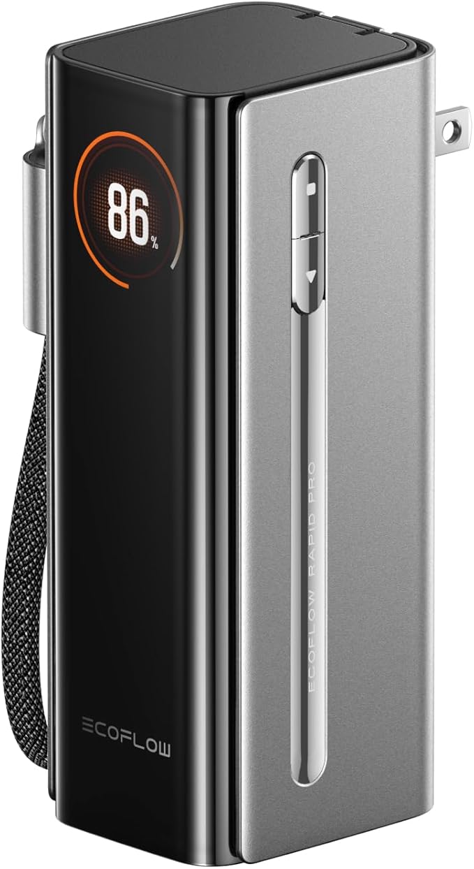 EF ECOFLOW RAPID Pro Power Bank with 65W Wall Plug, 10,000mAh 3-in-1 Portable Charger with Built-in USB-C Cable, 45W Fast Recharging, Travel Essentials for iPhone 17/16 Series, Galaxy, Laptops, and More