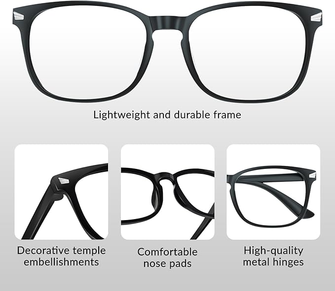Blue Light Glasses for Woman Men | 99% Blue Light Blocking Glasses for Computer Gaming TV Phone Screen Square Frame | Anti Eyestrain & UV Glare Protection - 5 Pair