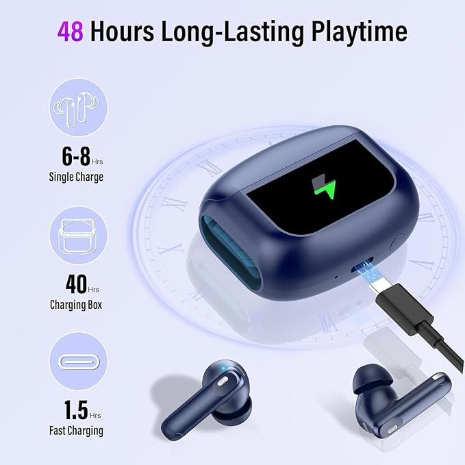 Wireless Earbuds, Bluetooth 5.4 Headphones with Multifunctional Touch Screen, 48H Bass Stereo Ear Buds with ANC/ENC Noise Cancelling/Transparency Mode, IPX7 Earphones with 5 EQ Modes, Dark Blue