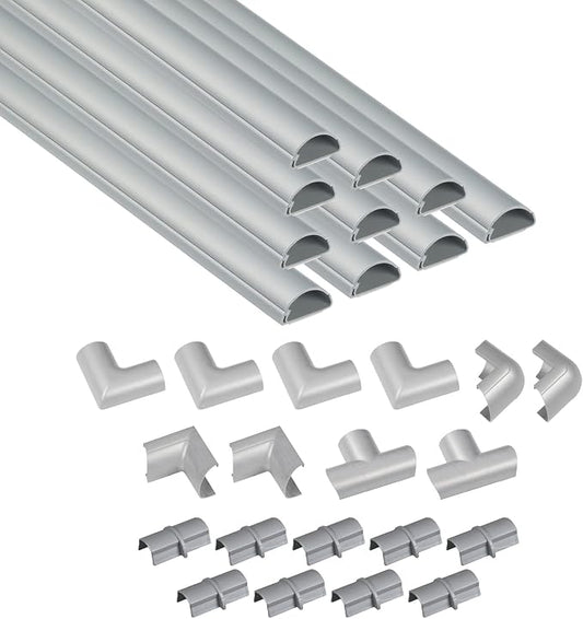 D-Line 157in Cord Cover Kit, Self-Adhesive Wire Hiders, Cable Raceway to Hide Wires on Wall, Electrical Cable Management - 10x 15.7 Lengths & 19 Accessories - 1.18" (W) x 0.59" (H) - Gray by D-LineUSAinc