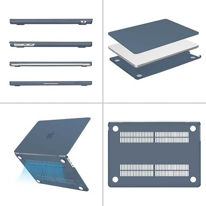 MOSISO Compatible with MacBook Air 13 inch Case M5 2026 M4 2025 M3 M2 2024-2022 A3449 A3240 A3113 A2681, Hard Shell&Keyboard Cover&Screen Film&Type C for MacBook Air 13.6 inch Case, Steel Blue