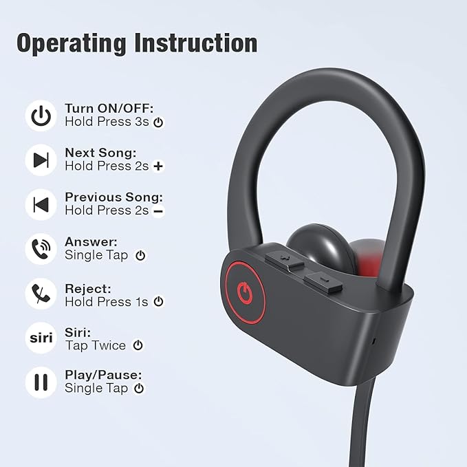 JOYWISE Bluetooth Wireless Headphones 16H Playtime Earbuds with Mic Stereo in-Ear Earphones, IPX7 Waterproof Sports Sound Isolation Headsets for Running, Gym, Workout