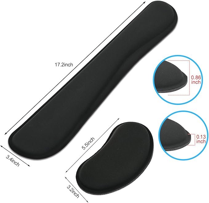 Keyboard Wrist Rest and Mouse Wrist Rest Set - Ergonomic Memory Foam Wrist Cushion - for Wrist Support on Computer, Laptop, Office, Playing Games, Typing Relieves Wrist Pain Black