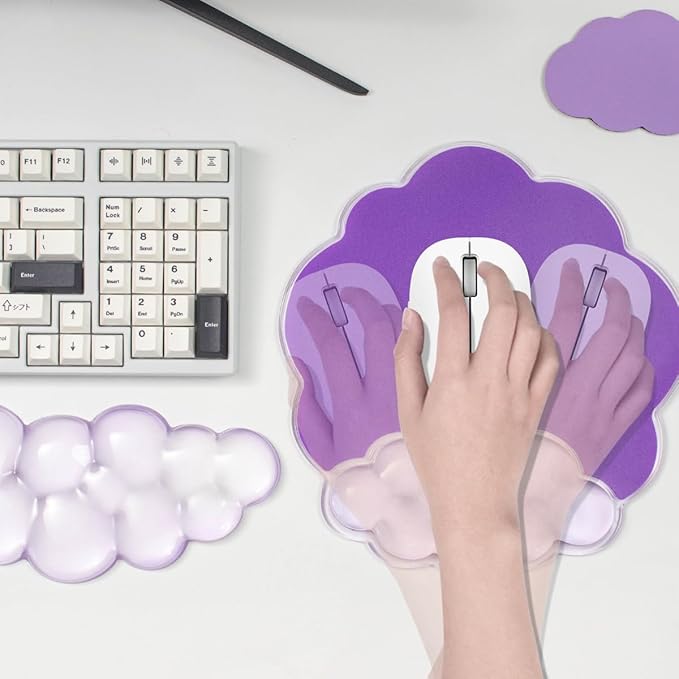 Purple Cloud Gel Wrist Rest for Keyboard and Mouse, Ergonomic Mouse Pad with Wrist Support Non-Slip Base for Typing Pain Relief/Computer/Laptop/Home/Office