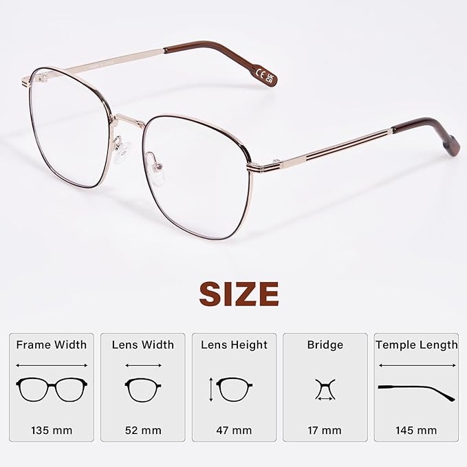 OPTOFENDY Metal Blue Light Blocking Glasses for Women Men, Fashion Square Computer Eyeglasses