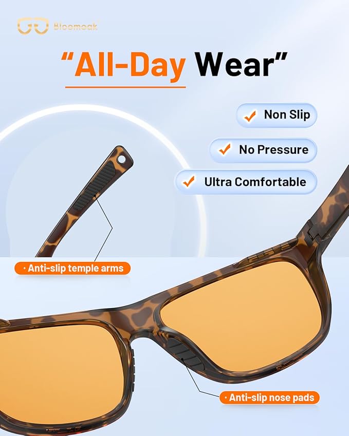 Bloomoak 100% Red Lens Blue Green Light Blocking Glasses- Dual AR Coatings Sleep Glasses Before Bed - Anti Glare, Fatigue