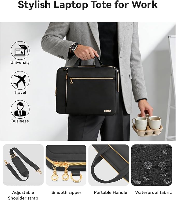 17 17.3 Inch Laptop Case Bag Women Men Compatible with HP OmniBook Envy Omen Pavilion/Dell Inspiron Precision/LG Gram/Yoga ThinkPad, Messenger Carrying Briefcase Computer Bag 18 inch, Black