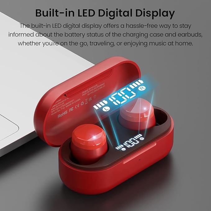 TOZO Wireless Earbuds Bluetooth 5.3 Headphones Premium Sound Performance Touch Control LED Digital Display Wireless Charging Case Earphones Black