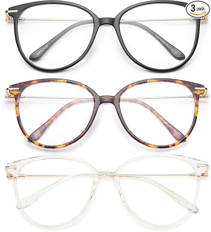Gaoye Blue Light Blocking Glasses - Trending Round TR90 Frames, Metal Arms, UV400 Protection - Matching Soft Case