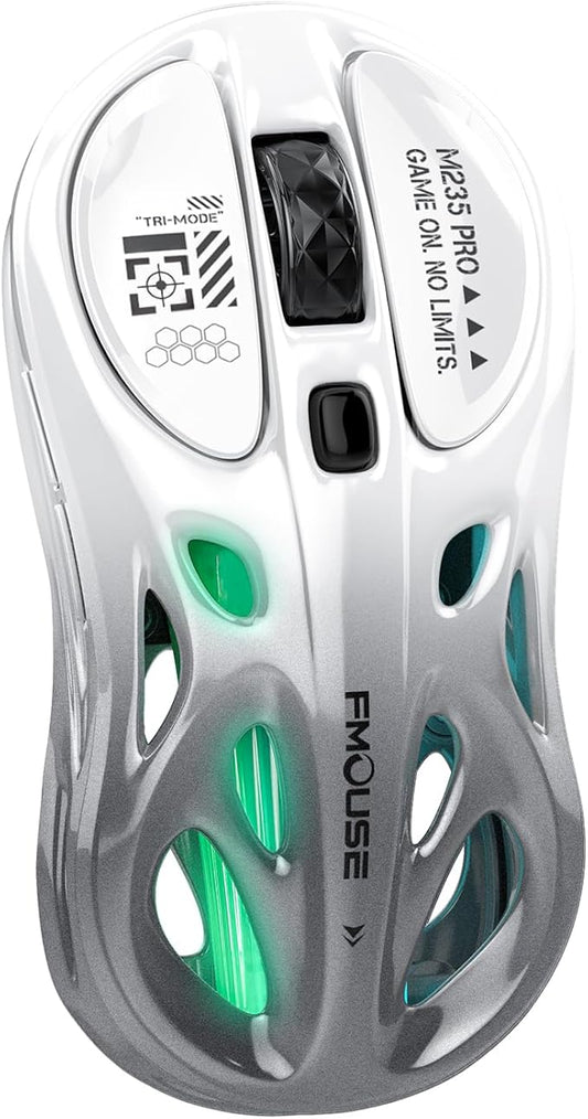 M235 Wireless Gaming Mouse, 65g Ultra-Lightweight, Hollowed-Out Sports Car Design, 4800 DPI, Tri-Mode (2.4G/BT/Wired), 8 Programmable Buttons, RGB Lighting, 1000Hz Polling Rate (Silver Frost)