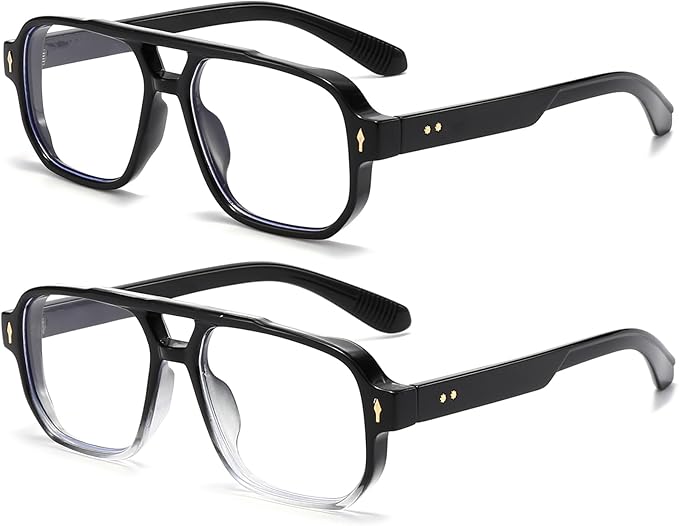 PORADAY Blue Light Blocking Glasses for Women Men 70s Retro Square Aviator Eyeglasses Rectangle Computer Eyewear