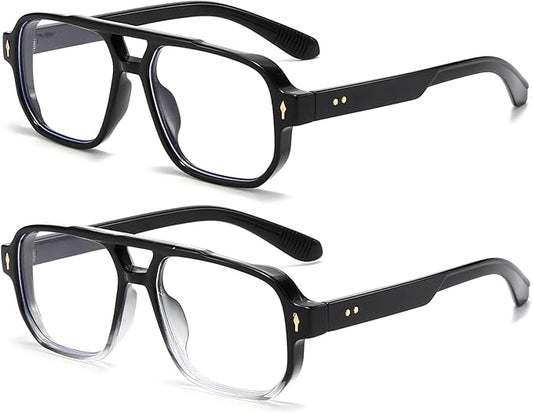PORADAY Blue Light Blocking Glasses for Women Men 70s Retro Square Aviator Eyeglasses Rectangle Computer Eyewear