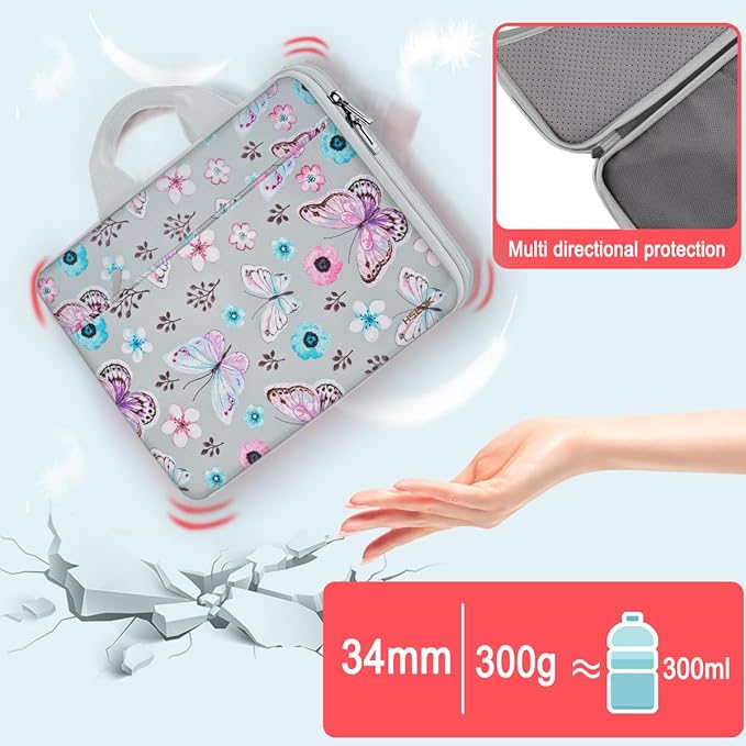 Hseok Laptop Case 13.3-14 inch Sleeve, TSA Computer Handbag Water-Resistant and Shockproof Bag Compatible with MacBook Pro/Neo 14", Mac Air/Pro 13.3" and 13"-14" Notebooks Chromebooks,Butterfly