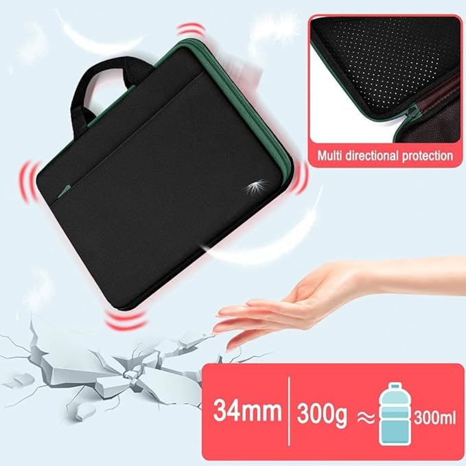 Hseok Laptop Case 13.3-14 inch Sleeve, TSA Computer Handbag Water-Resistant and Shockproof Bag Compatible with MacBook Pro/Neo 14", Mac Air/Pro 13.3" and 13"-14" Notebooks Chromebooks,Black-Green