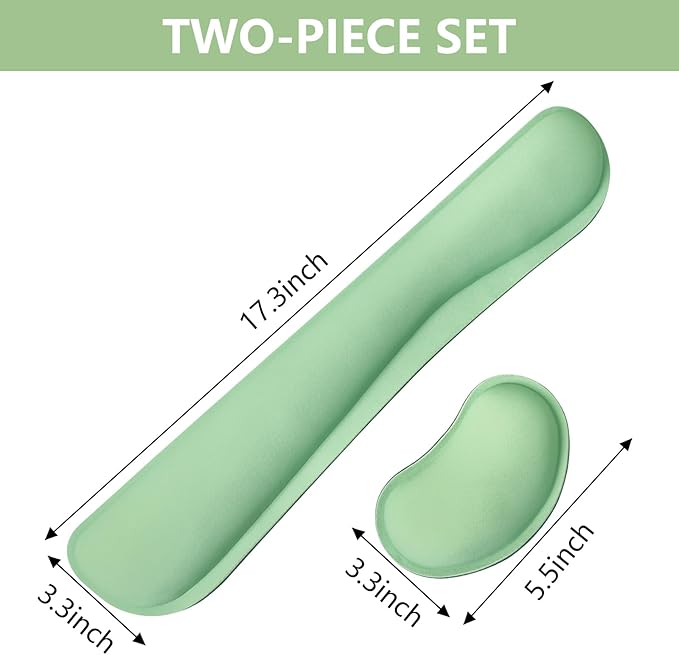 Wrist Rest for Computer Keyboard and Mouse, Ergonomic Design Wrist Support Pad for Keyboard, Soft Memory Foam Desk Pads Support Hand and Arm Easy Typing Pain Relief, 2 Piece Pad, Green