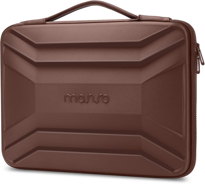 MOSISO 13-14 inch Laptop Hard Case, 13.3 inch Waterproof Shockproof Computer Bag Compatible with MacBook HP Dell, Symmetrical Trapezoid EVA Carrying Laptop Sleeve Hard Shell with Handle, Brown