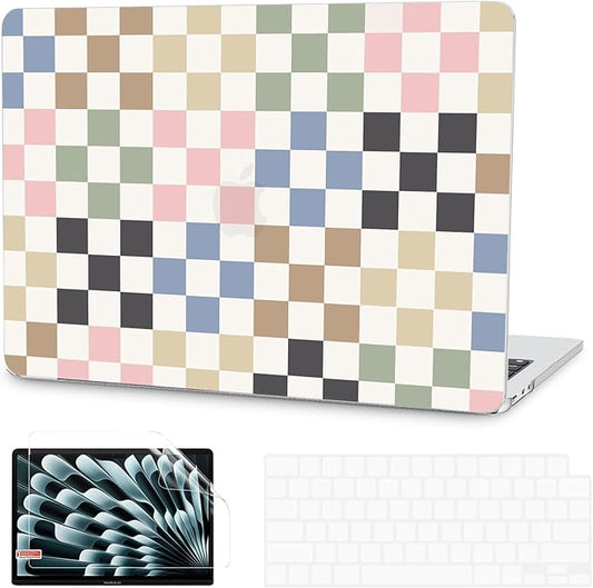 G JGOO Compatible with MacBook Air 13 inch Case 2026 2025-2022 M5 A3449 M4 A3240 M3 A3113 M2 A2681, Hard Shell for MacBook Air 13.6 inch Case + Keyboard Cover + Screen Protector, Colorful Checkered
