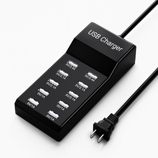 10-Port USB Charger Block, Multi USB Charging Station, for iPhone/iPad/Samsung Galaxy Note Tablet Android Smartphone Multi-Function Device, 50W10A Power Strip(BIack)