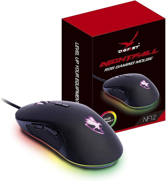 Nightfall NF12 RGB Gaming Mouse, Symmetrical Design, 50 Million Click Durability, Programmable Buttons, Dynamic DPI Switching, Customized Color, DPI for Windows PC Gamers (Black)