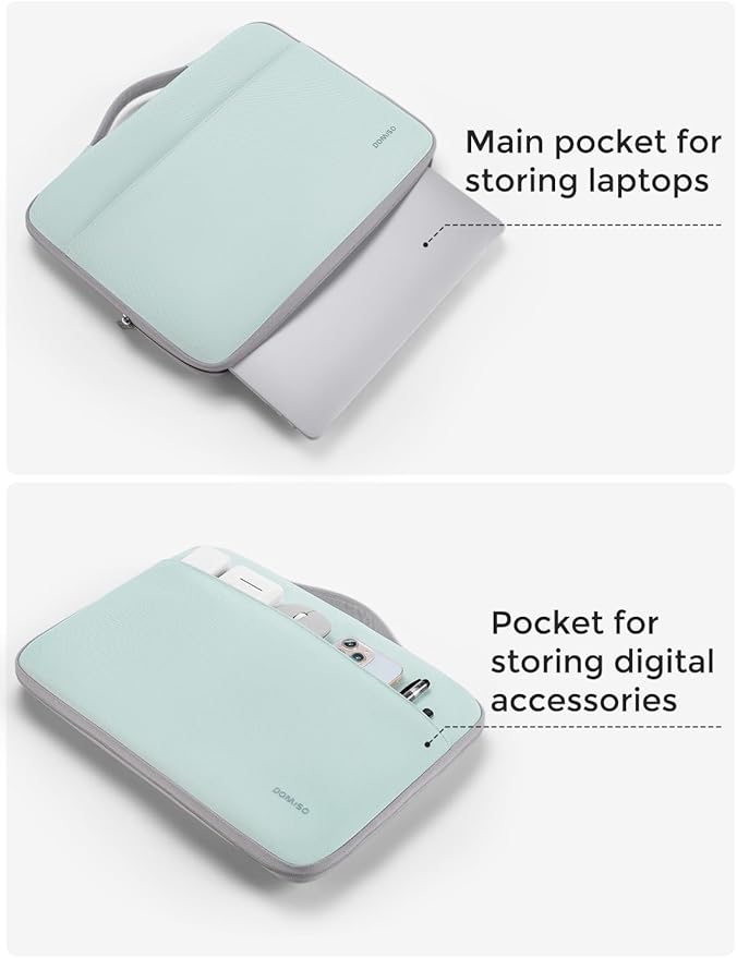 DOMISO 14 inch Laptop Case Sleeve Protective Cover Compatible with 15 inch MacBook Air M4 M3 M2,MacBook Pro,14-15 inch HP Dell ASUS Lenovo Chromebook,Waterproof Computer Cases Bag,Mint Green