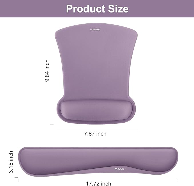 MOSISO Wrist Rest Support for Mouse Pad & Keyboard Set, Ergonomic Mousepad Non-Slip Base Home/Office Pain Relief & Easy Typing Cushion with Neoprene Cloth & Raised Memory Foam, Ultra Violet