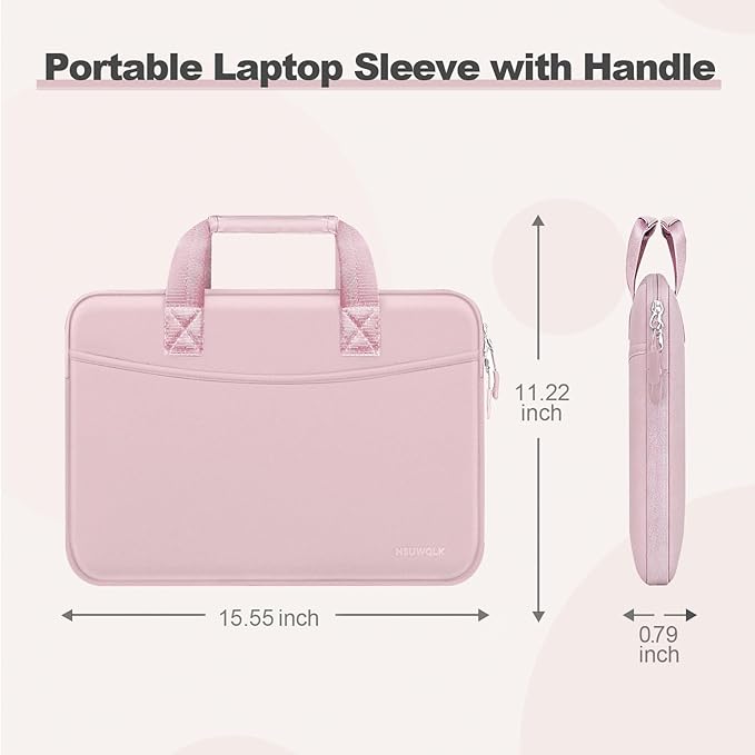 Laptop Case 16 inch,15-15.6 inch Laptop Sleeve Bag Compatible with MacBook Pro 16 M5 M4 M3 M2 M1,HP Dell Acer ASUS Lenovo Notebook,Neoprene Computer Bag with Handle&Curved Pocket, Pink