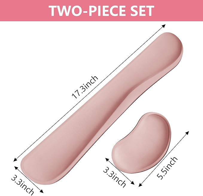 Wrist Rest for Computer Keyboard and Mouse, Ergonomic Design Wrist Support Pad for Keyboard, Soft Memory Foam Desk Pads Support Hand and Arm Easy Typing Pain Relief, 2 Piece Pad, Pink