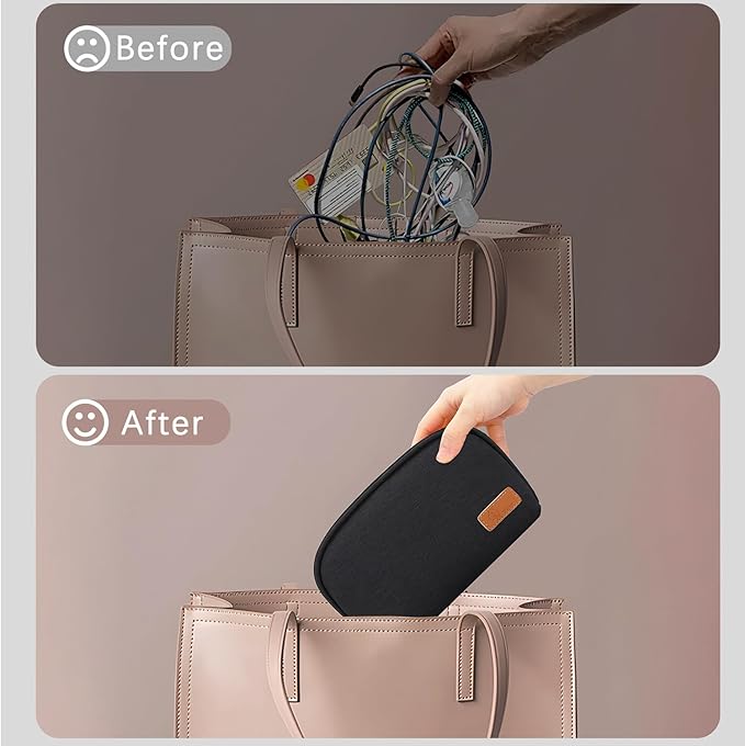 E-Tree Small Tech Pouch, Electronics Accessories Storage Bag, Travel Electronic Organizer Case Compatible with MacBook Laptop Charger Mouse Adapter Hub Cell Phone Cord Cable Powerbank