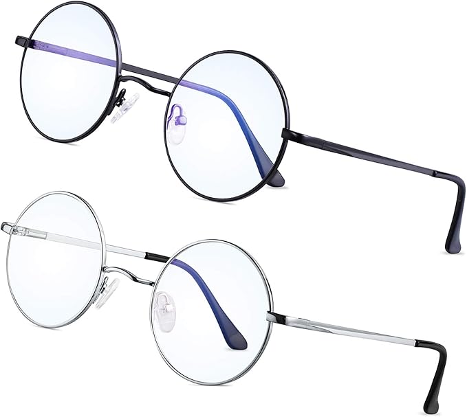 Brigtlaiff Round Blue Light Blocking Glasses for Men Women, Computer Gaming TV Glasses Anti Eyestrain with Metal Frame