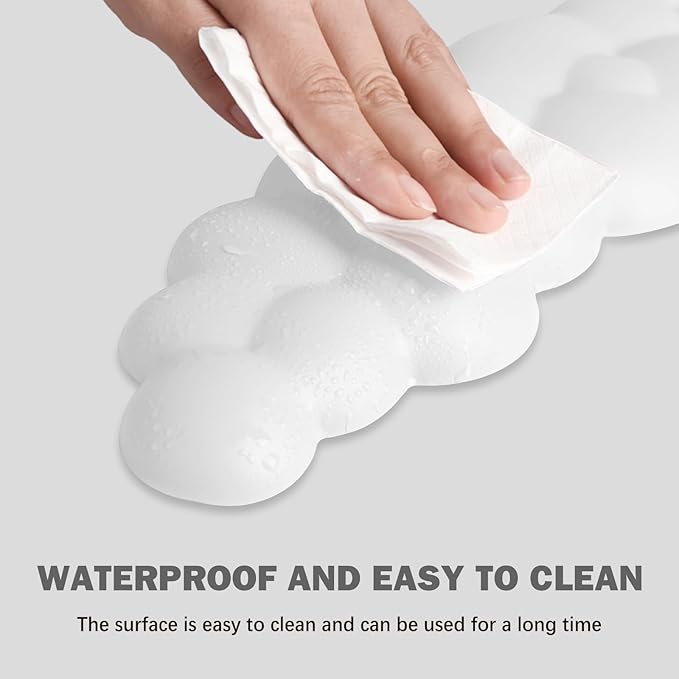 Cloud Keyboard Wrist Rest Pad Set,Enlarge PU Leather Memory Foam Wrist Cushion Support,Easy Typing Pain Relief,Mouse Wrist Rest Pad,Non-Slip Wrist Support for Home, Office,White