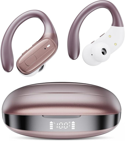 Wireless Earbuds, Sports Bluetooth 5.4 Headphones, Ear Buds with ENC Noise Canceling Mic, 80Hr Playtime Earphones, Palm-Sized, LED Power Display, IPX7 Waterproof Headset for Workout Running, Pink