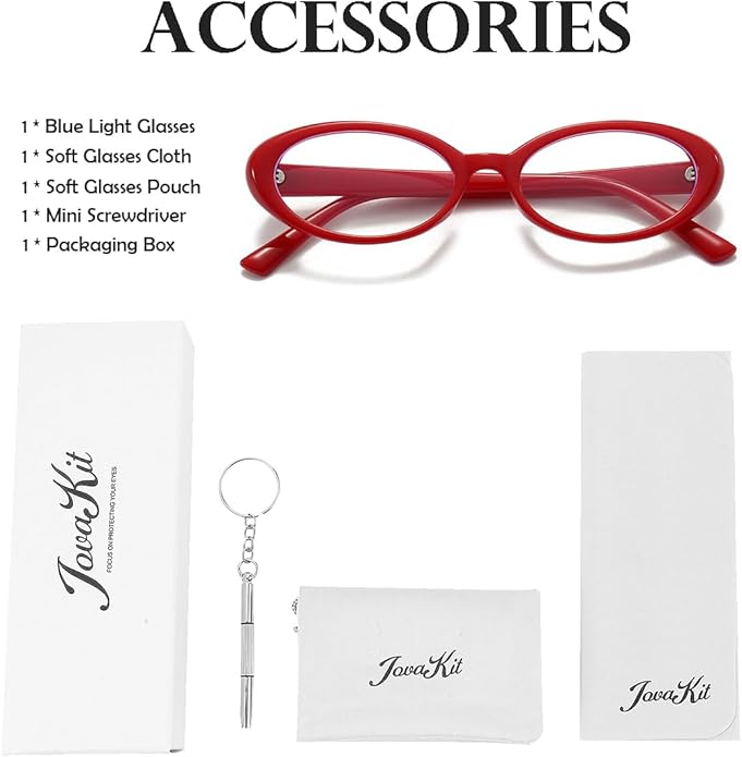 JOVAKIT Oval Blue Light Blocking Glasses for Women Men Vintage Fashion Small 90s Retro Oval Frame Style Eyeglasses