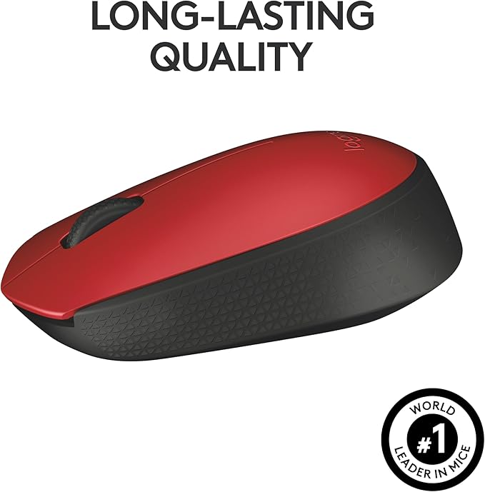 Logitech M170 Wireless Mouse for PC, Mac, Laptop, 2.4 GHz with USB Mini Receiver, Optical Tracking, 12-Months Battery Life, Ambidextrous - Red