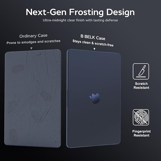 B BELK Compatible with MacBook Air 13 inch Case M5 2026 2025-2022 M4 M3 M2 A3449 A3240 A3113 A2681,[100% Official Color] [Slim Armor] Plastic Hard Shell Case for MacBook Air 13.6 inch, Midnight Clear