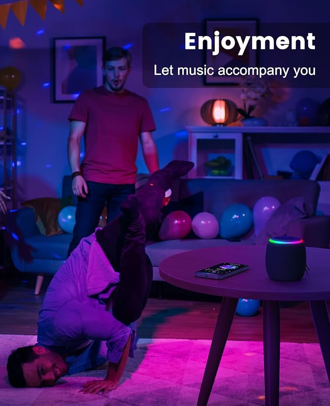 LENRUE Portable Bluetooth Speakers, Wireless Speakers with TWS, IPX5 Waterproof, Colorful Lights, Support Type C and TF Card, Portable for Shower, Travel, Party