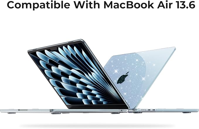 EooCoo Case Compatible with MacBook Air 13 inch M5 2026-2022 Release M4 M3 M2 A3449 A3240 A3113 A2681, Glitter Hard Shell&Keyboard Skin Cover&Screen Protector for Mac Air 13.6 inch, Sparkly SkyBlue