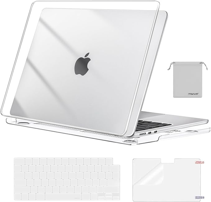 MOSISO Compatible with MacBook Air 13 inch Case M5 2026 M4 2025 M3 M2 2024-2022 A3449 A3240 A3113 A2681,Hard Shell&Keyboard Cover&Screen Film&Pouch for MacBook Air 13.6 inch Case, Crystal Clear