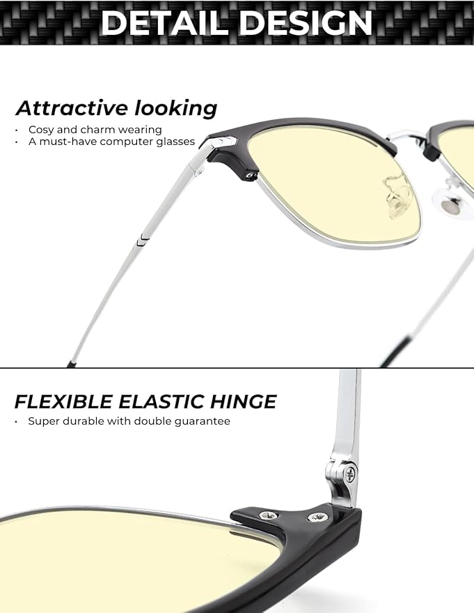ZanyLen Blue Blocker Glasses for Men Metal Browline Computer Gaming Glasses Filter Blue Ray