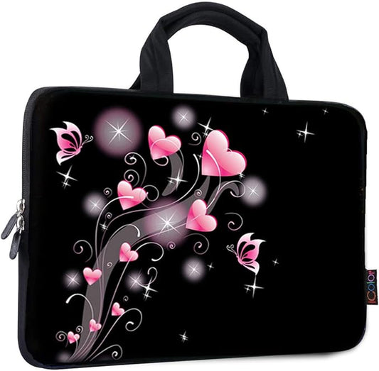 iColor 14 15 15.4 15.6 inch Laptop Bag Case Handle chromebook case Sleeve Computer Protect Case Pouch Holder Notebook Sleeve Neoprene Chromebook Cover Soft Carring Travel Case Pink Heart ICB-19