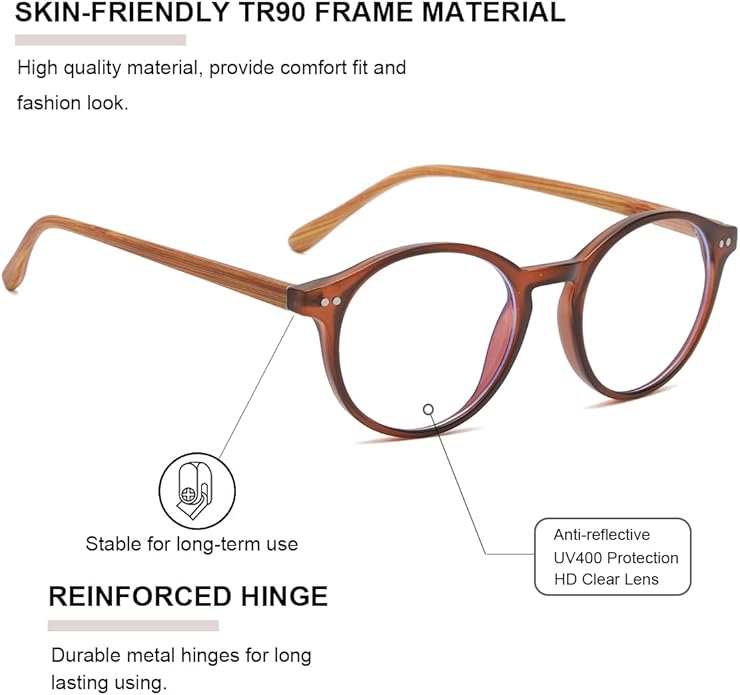 Gleyemor Blue Light Glasses for Men Women, Vintage Round Frame Computer Eyeglasses