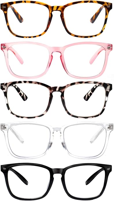 VIDEBLA 5 Pack Blue Light Blocking Reading Glasses,Spring Hinge Readers for Women Men,Anti UV Ray Filter Nerd Eyeglasses