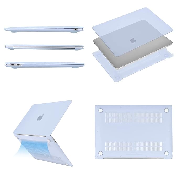 MOSISO Compatible with MacBook Air 13 inch Case M1 Chip 2021-2018 Release A2337 A2179 A1932, Plastic Hard Shell&Keyboard Cover&Screen Film&Storage Bag for MacBook Air 13.3 inch Case, Pastel Blue