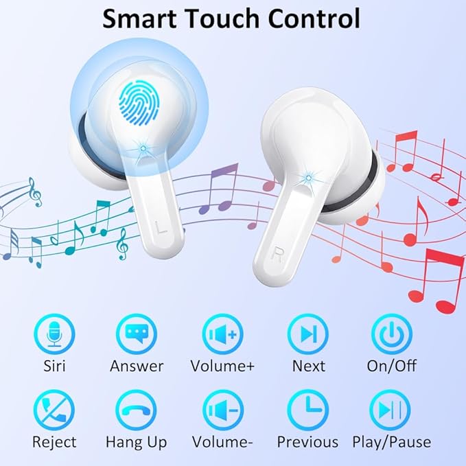 Wireless Earbuds, Bluetooth 5.3 Headphones 2025 NEW Ear Buds 40H Bass Stereo in-Ear Earphones ENC Noise Cancelling Earbuds with 4 HD Mic, USB-C LED Display IP7 Waterproof Sport Headset for Android iOS