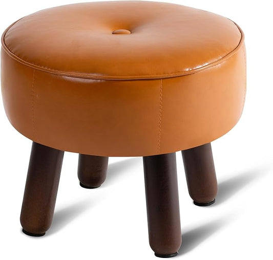 oakvivo Small Foot Stool Ottoman, Round Pouf Foot Rest, Footstool Ottomans with Rubber Legs Under Desk, Faux Leather Footrest for Couch, Living Room, Bedroom, Hallway, Office, 13''L x 13''W x 10.2''H