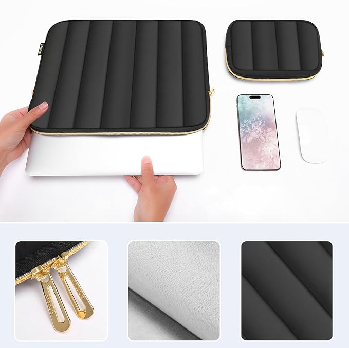 MOSISO 13-14 inch Laptop Case,13.3 inch Puffy Laptop Sleeve Compatible with MacBook Air 13 13.6 M4 M3 M2 M1/Pro 13/Pro 14, HP, Dell, ASUS, Lenovo,Vertical Rectangle Carrying Bag with Small Case, Black