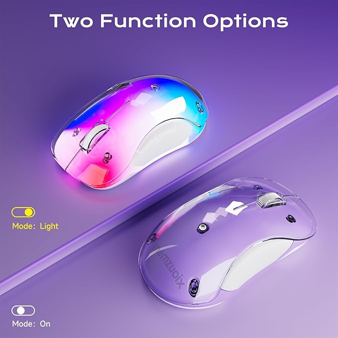 memzuoix 2.4G LED Wireless Mouse, Rechargeable Ergonomic Mouse with Detachable Cover, 1400 DPI Portable Optical Computer Mouse with USB Receiver for Laptop, PC, Desktop and MacBook, 5 Buttons-Purple